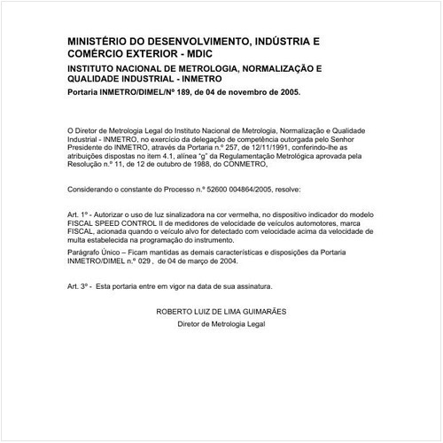 Portaria DIMEL/INMETRO 189:2005 - Situação: Em vigor