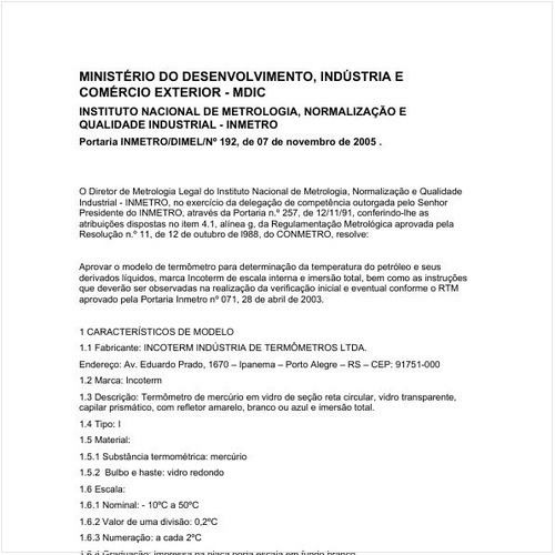 Portaria DIMEL/INMETRO 192:2005 - Situação: Em vigor