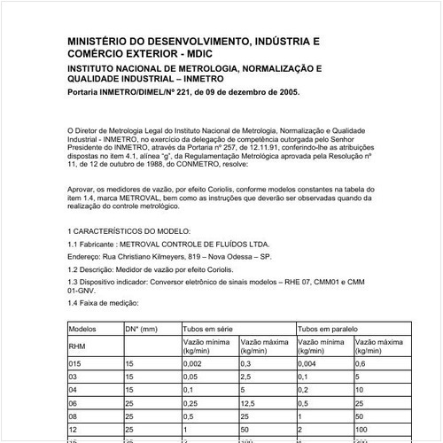 Portaria DIMEL/INMETRO 221:2005 - Situação: Revisto