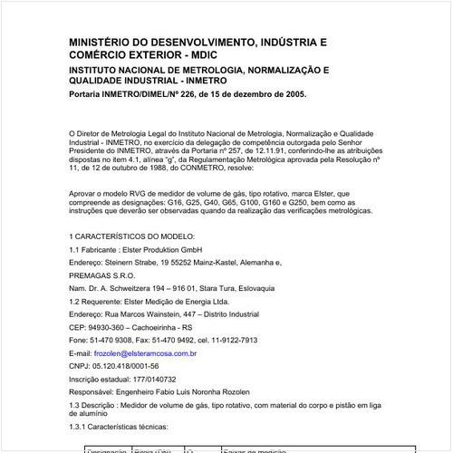 Portaria DIMEL/INMETRO 226:2005 - Situação: Em vigor