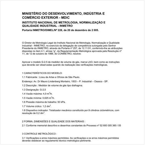 Portaria DIMEL/INMETRO 228:2005 - Situação: Revisto