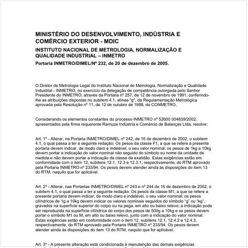 Portaria DIMEL/INMETRO 232:2005 - Situação: Em vigor