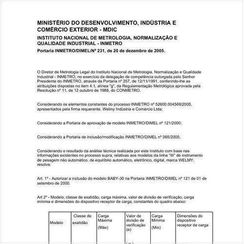 Portaria DIMEL/INMETRO 231:2005 - Situação: Revisto