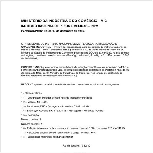 Portaria INPM/MIC 62:1980 - Situação: Em vigor
