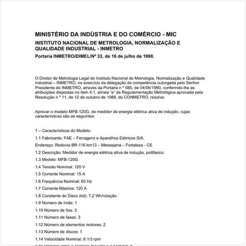 Portaria DIMEL/INMETRO 33:1990 - Situação: Revisto