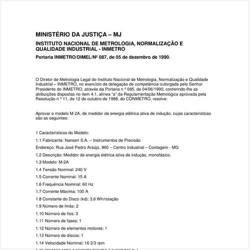 Portaria DIMEL/INMETRO 87:1990 - Situação: Em vigor
