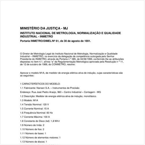 Portaria INMETRO/MJ 61:1991 - Situação: Em vigor