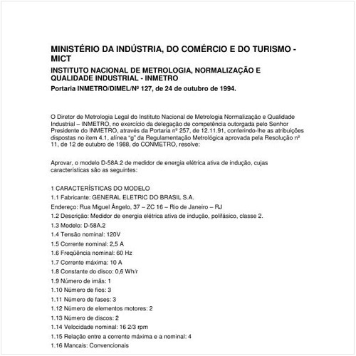 Portaria DIMEL/INMETRO 127:1994 - Situação: Em vigor