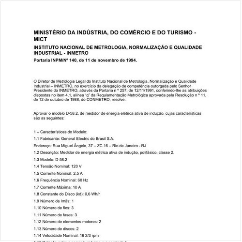 Portaria DIMEL/INMETRO 140:1994 - Situação: Em vigor