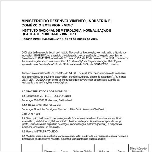Portaria DIMEL/INMETRO 13:2006 - Situação: Revisto