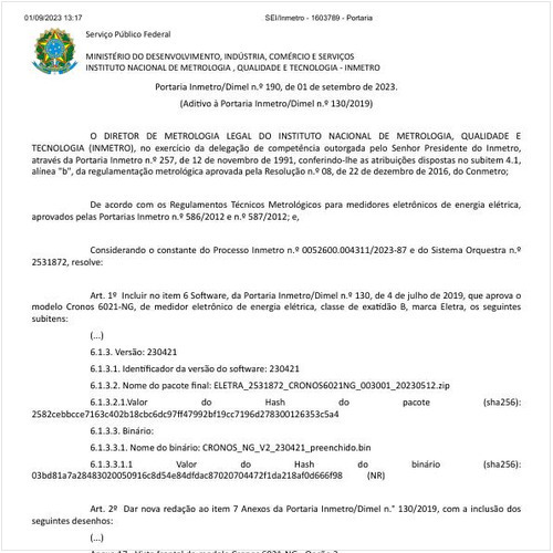 Portaria DIMEL/INMETRO 190:2023 - Situação: Em vigor