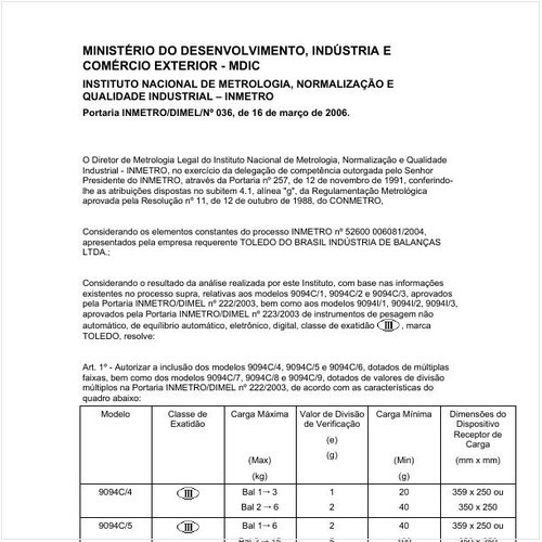 Portaria INMETRO/MDIC 36:2006 - Situação: Revisto