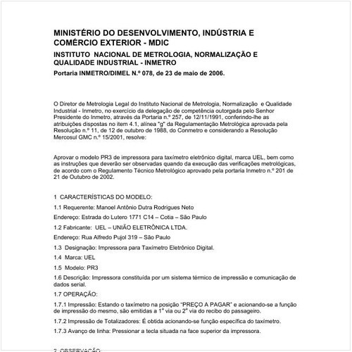 Portaria DIMEL/INMETRO 78:2006 - Situação: Em vigor