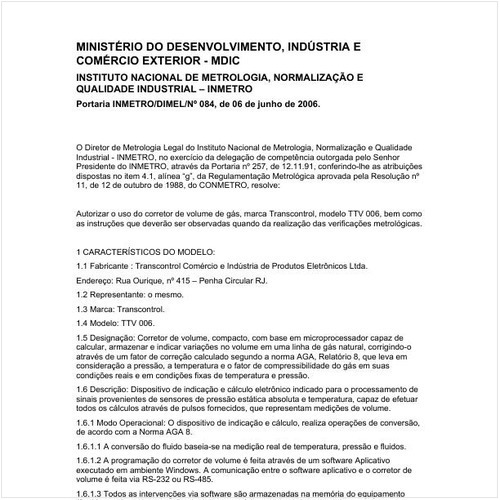 Portaria DIMEL/INMETRO 84:2006 - Situação: Em vigor