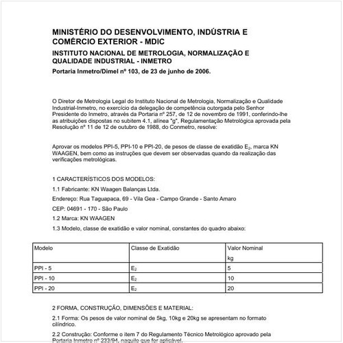 Portaria DIMEL/INMETRO 103:2006 - Situação: Em vigor