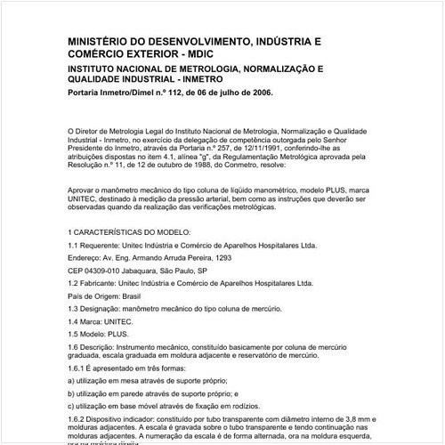 Portaria DIMEL/INMETRO 112:2006 - Situação: Em vigor