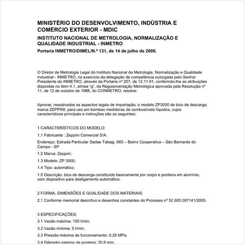 Portaria DIMEL/INMETRO 131:2006 - Situação: Em vigor