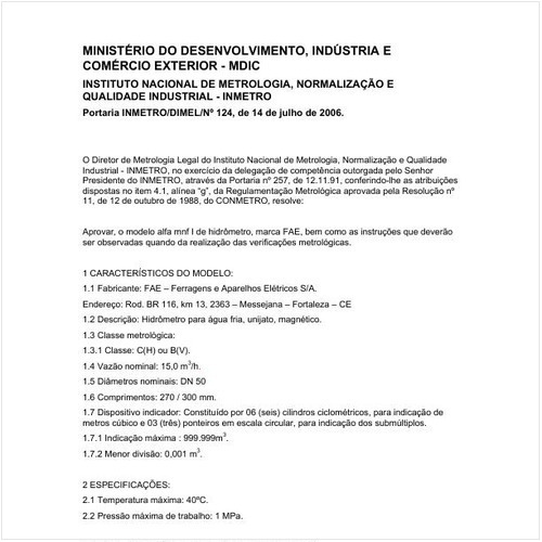Portaria DIMEL/INMETRO 124:2006 - Situação: Revisto