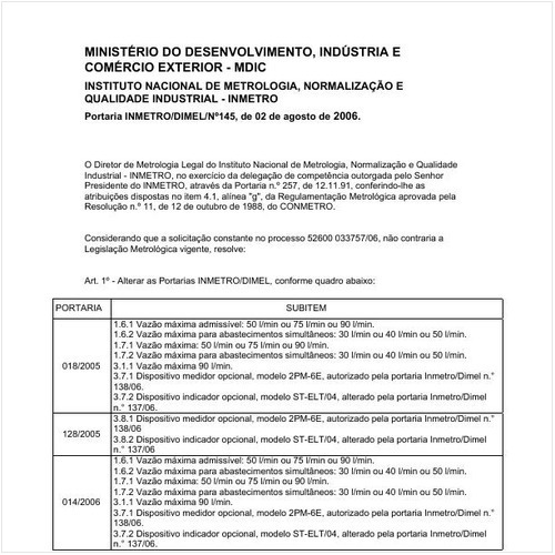 Portaria DIMEL/INMETRO 145:2006 - Situação: Em vigor
