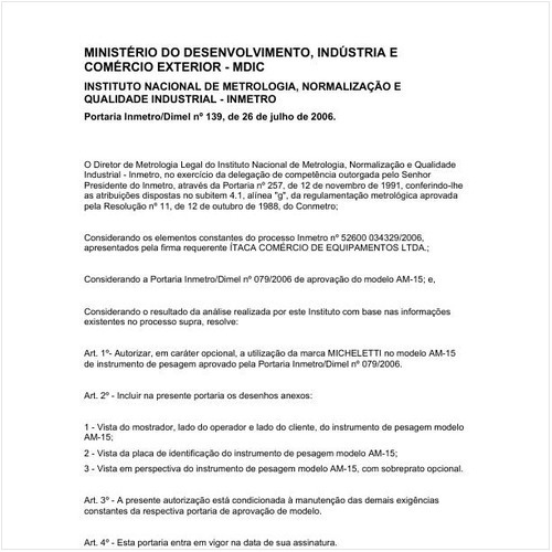 Portaria DIMEL/INMETRO 139:2006 - Situação: Em vigor