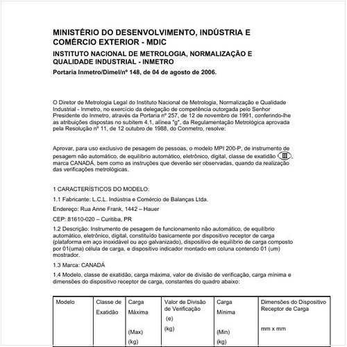 Portaria DIMEL/INMETRO 148:2006 - Situação: Em vigor