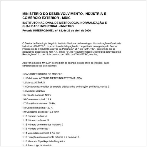 Portaria DIMEL/INMETRO 62:2006 - Situação: Revisto