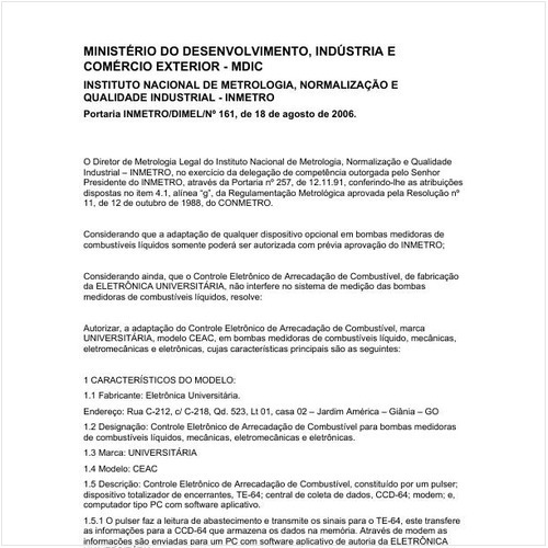 Portaria DIMEL/INMETRO 161:2006 - Situação: Em vigor