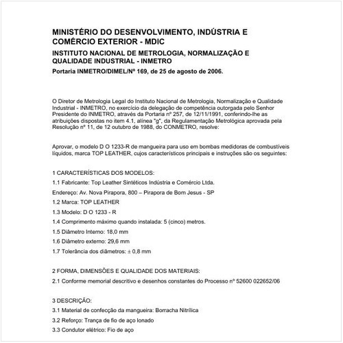 Portaria DIMEL/INMETRO 169:2006 - Situação: Em vigor