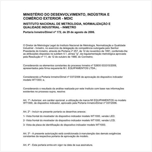 Portaria DIMEL/INMETRO 172:2006 - Situação: Em vigor