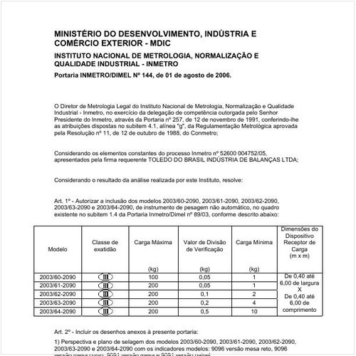 Portaria DIMEL/INMETRO 144:2006 - Situação: Revisto