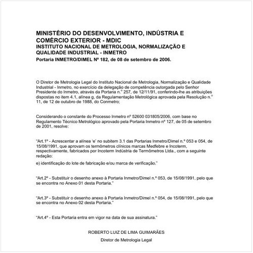 Portaria DIMEL/INMETRO 182:2006 - Situação: Em vigor