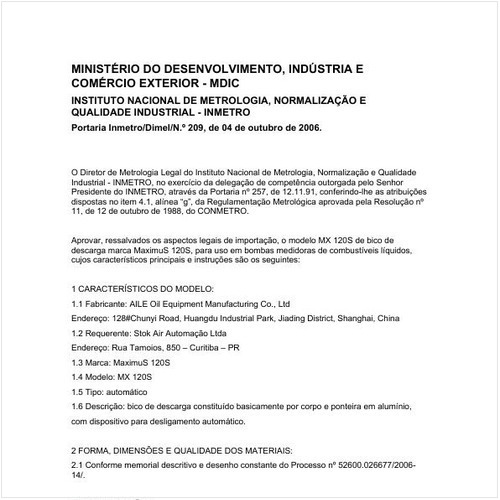 Portaria DIMEL/INMETRO 209:2006 - Situação: Em vigor