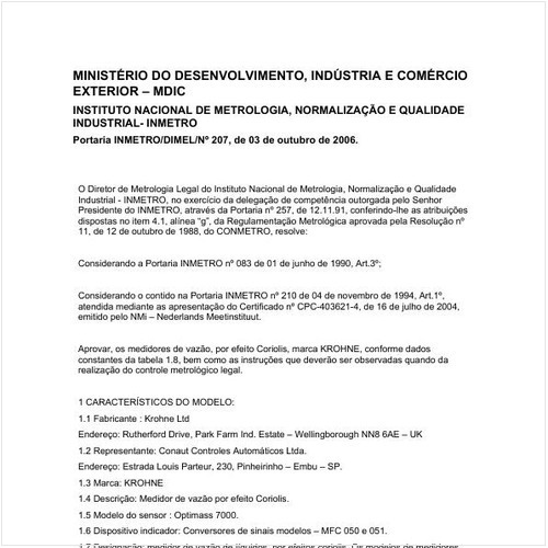 Portaria DIMEL/INMETRO 207:2006 - Situação: Em vigor