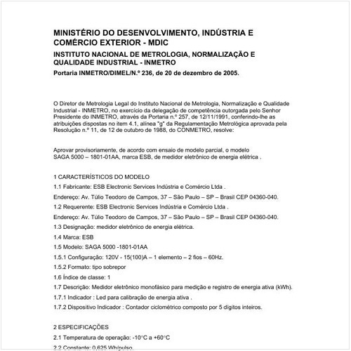 Portaria DIMEL/INMETRO 236:2005 - Situação: Em vigor