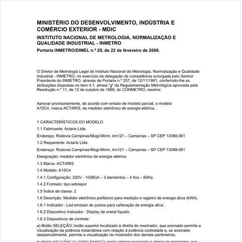 Portaria DIMEL/INMETRO 29:2006 - Situação: Em vigor