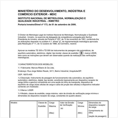 Portaria DIMEL/INMETRO 173:2006 - Situação: Em vigor