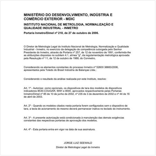 Portaria DIMEL/MDIC 218:2006 - Situação: Revisto