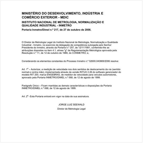 Portaria DIMEL/INMETRO 217:2006 - Situação: Em vigor