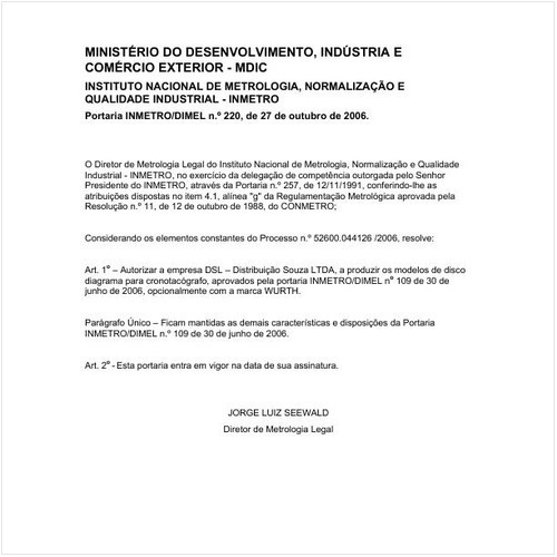 Portaria DIMEL/INMETRO 220:2006 - Situação: Em vigor