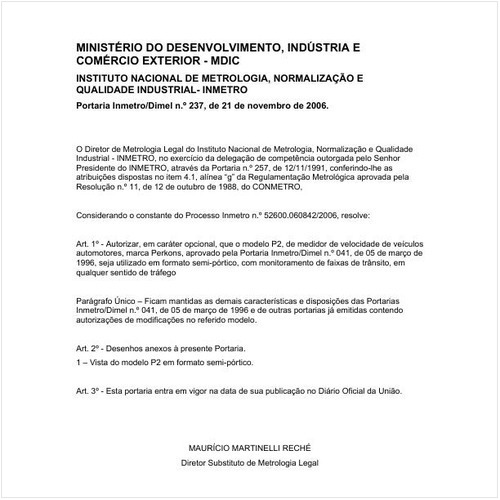 Portaria DIMEL/INMETRO 237:2006 - Situação: Em vigor