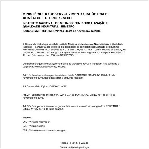 Portaria DIMEL/INMETRO 243:2006 - Situação: Revogado