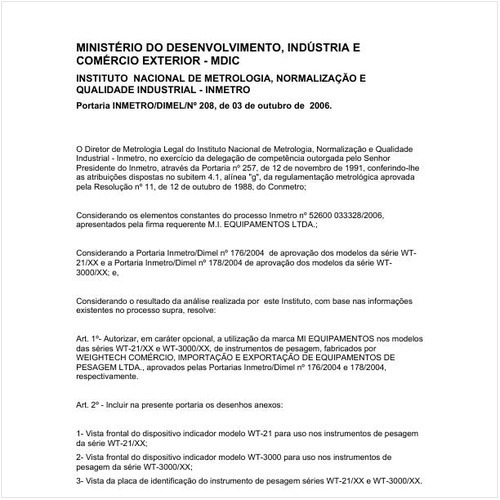 Portaria DIMEL/INMETRO 208:2006 - Situação: Em vigor