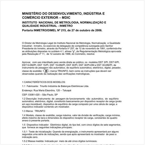 Portaria DIMEL/INMETRO 215:2006 - Situação: Revisto