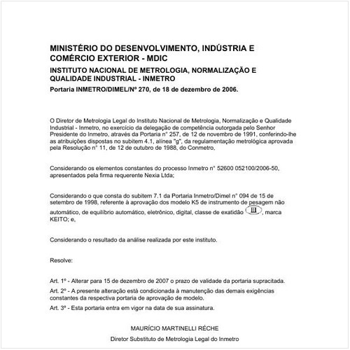 Portaria DIMEL/INMETRO 270:2006 - Situação: Em vigor