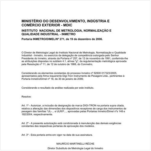 Portaria DIMEL/INMETRO 271:2006 - Situação: Revisto