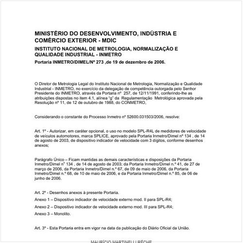 Portaria DIMEL/INMETRO 273:2006 - Situação: Em vigor