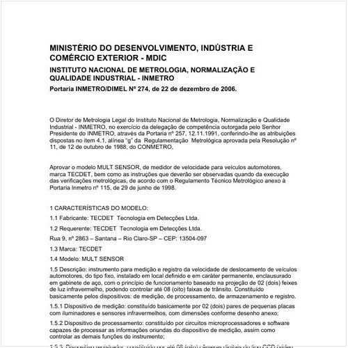 Portaria DIMEL/INMETRO 274:2006 - Situação: Revisto
