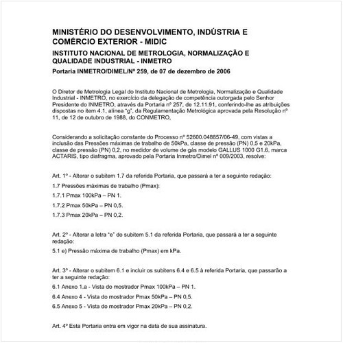 Portaria DIMEL/INMETRO 259:2006 - Situação: Em vigor