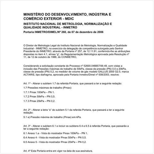 Portaria DIMEL/INMETRO 260:2006 - Situação: Em vigor