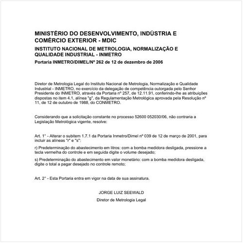 Portaria DIMEL/INMETRO 262:2006 - Situação: Revisto
